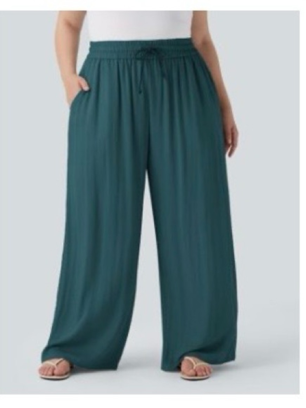 HALARA Teal Wide-Leg Pull-On Pants with Drawstring